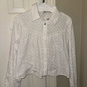 Zara White Button Down Crop Shirt with Dress Collar